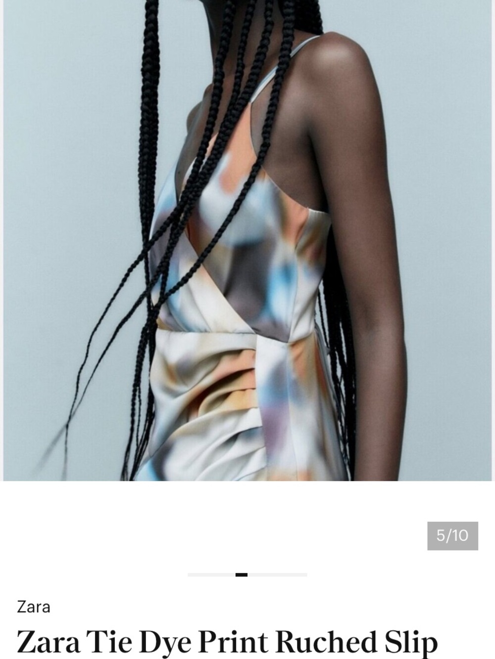 Zara Cream Multicolor Tie-Dye Satin Slip Midi Dress Bloggers Fave S/4